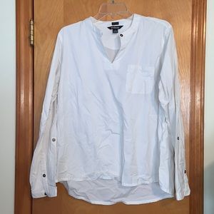 Sherpa Adventure UPF 40 sun blocking white tunic long sleeve shirt with buttons